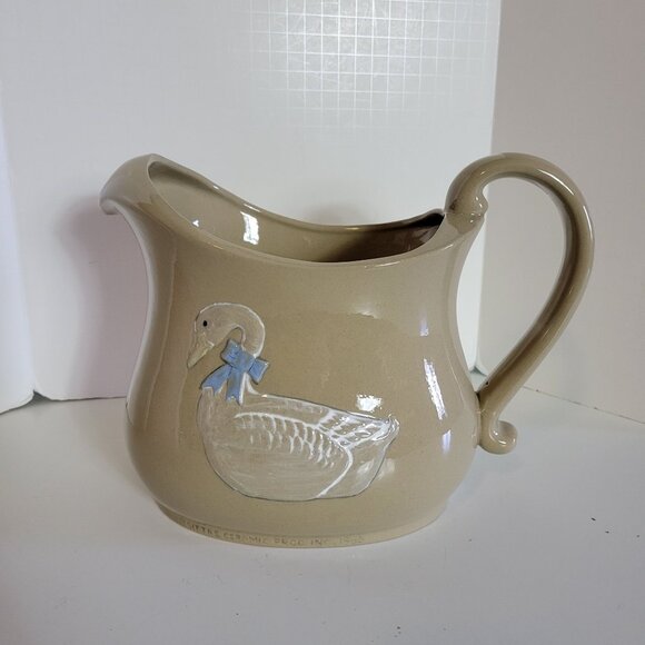 Vintage Glazed Ceramic Goose Pitcher Beige Ceramic Decorative Water Jug - Picture 1 of 6